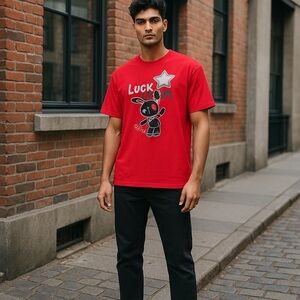 BKYS Men's New Lucky Charm Original Print Quality T-Shirt-RED/BLACK Size 5XL